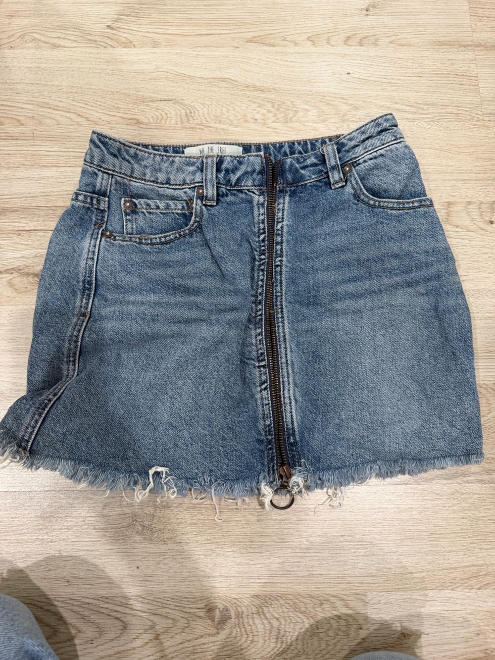 We The Free Frayed Zip-Front Denim Skort - Blue